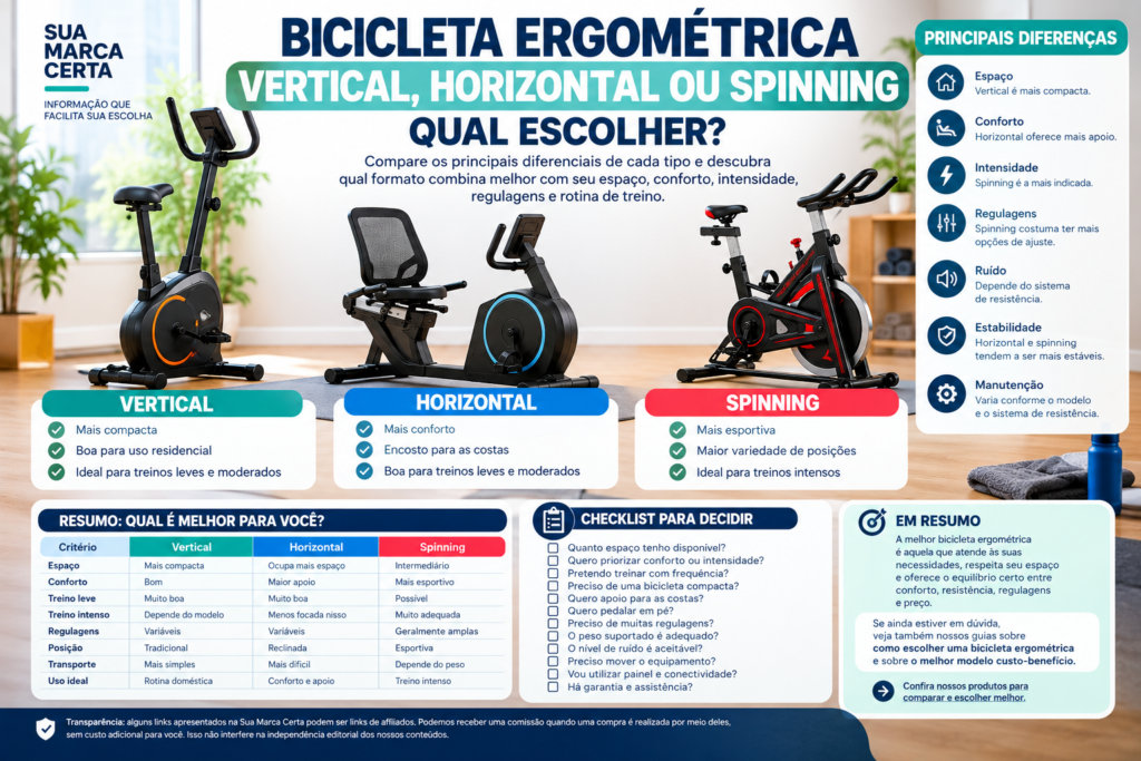 Bicicleta ergométrica vertical, horizontal ou spinning qual escolher