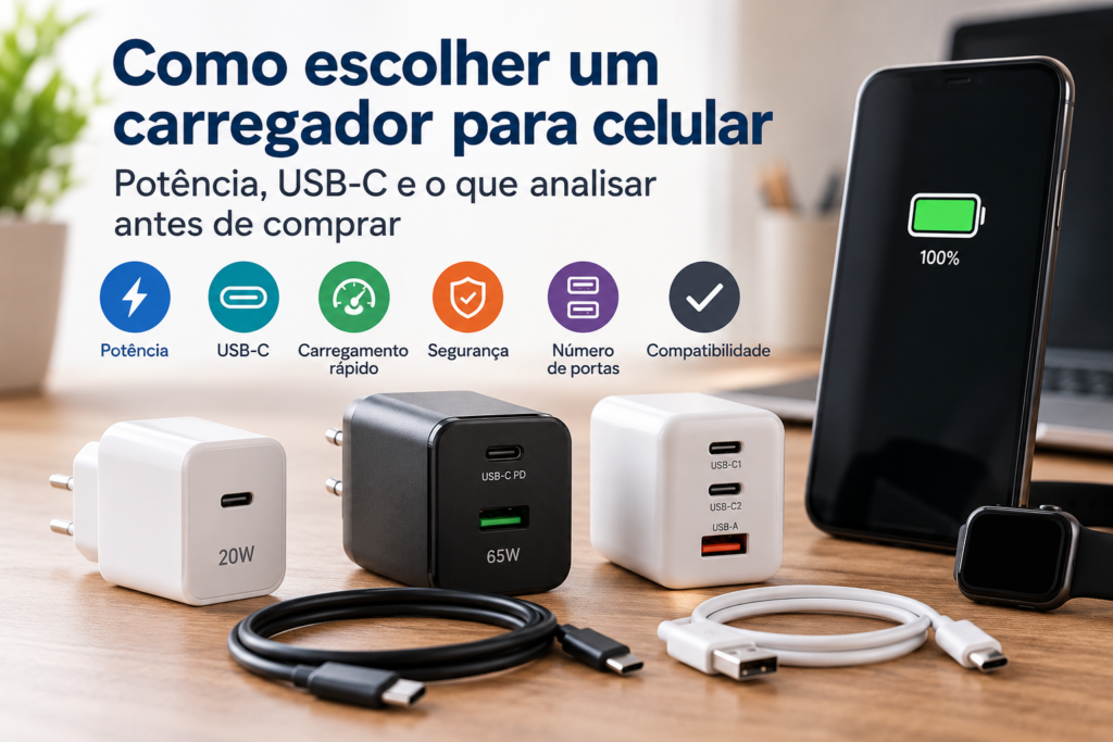 Como escolher um carregador para celular potência, USB-C e o que analisar antes de comprar
