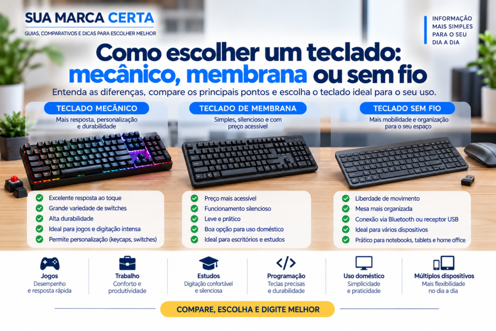 Como escolher um teclado mecânico, membrana ou sem fio