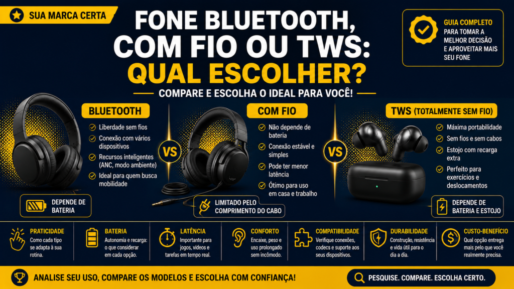 Fone Bluetooth, com fio ou TWS qual escolher