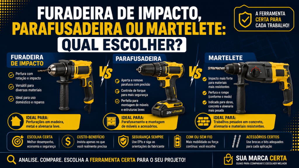 Furadeira de impacto, parafusadeira ou martelete qual escolher