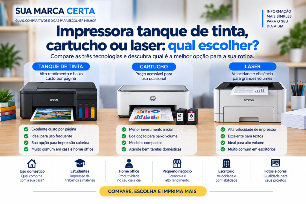 Impressora tanque de tinta, cartucho ou laser qual escolher