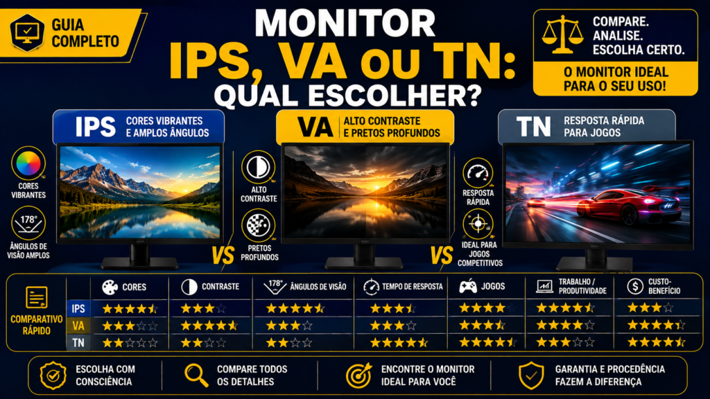 Monitor IPS, VA ou TN qual escolher