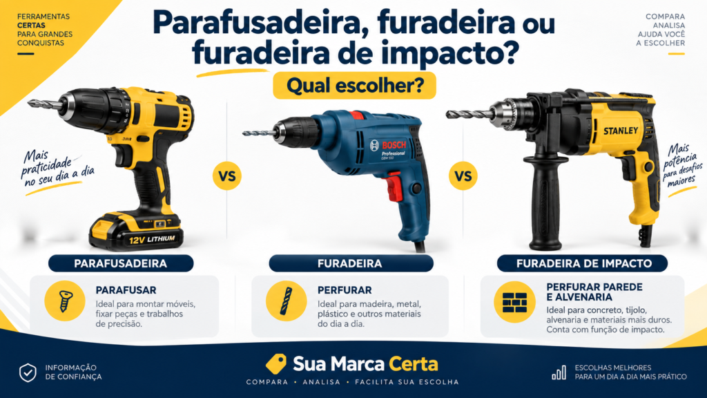 Parafusadeira, furadeira ou furadeira de impacto qual escolher
